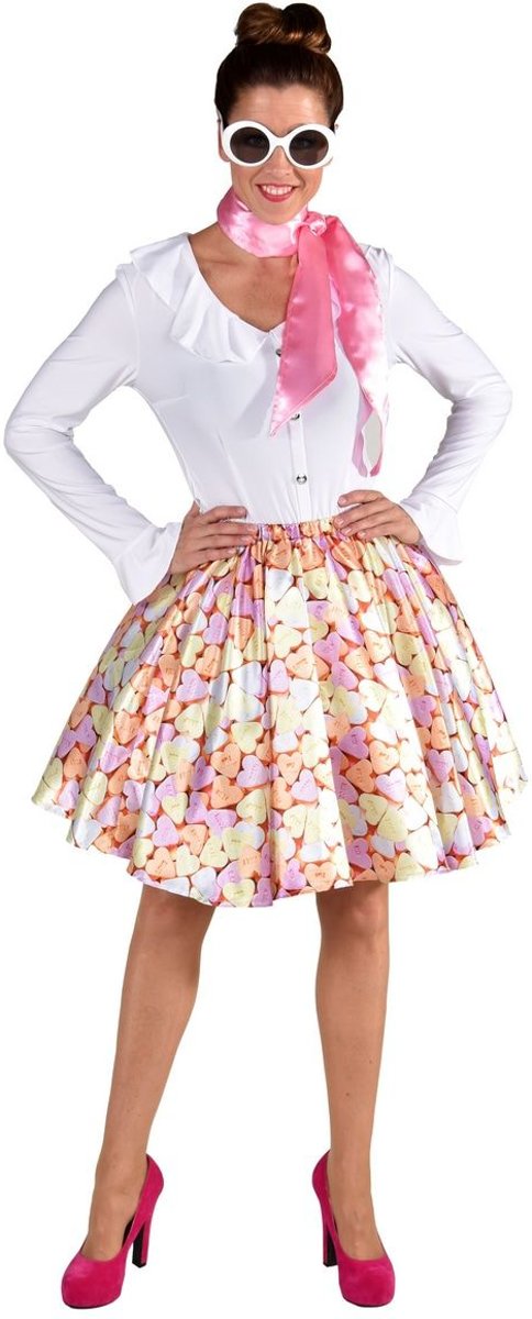 Rock & Roll Kostuum | Snoep Hartjes Sweet Heart Rok Vrouw | Large / XL | Carnaval kostuum | Verkleedkleding